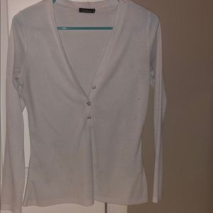 Deep V long sleeve white tee